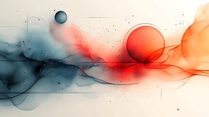 Wall Mural - Abstract Cosmic Nebula with Red and Blue Spheres