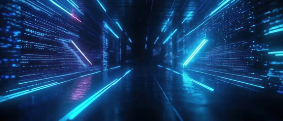 Neon tunnel of digital code