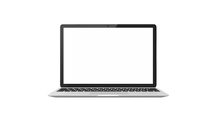 Sleek laptop with a blank white screen sits against a plain black backdrop, ready for content or design. Technology and simplicity defined.