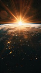 Wall Mural - a bright sun is shining on the earth, illuminating the night sky. concept of wonder and awe at the b
