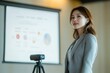 © Harsha - A young businesswoman confidently presents data during a business presentation, showcasing her expertise and professionalism.