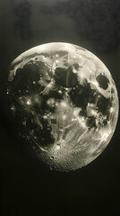 Wall Mural - Textured lunar surface is contrasted against a dark expansive sky filled with craters and shadows