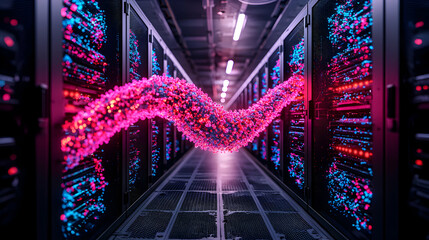 Wall Mural - data center visualization with servers lights and data flow. it can be used in technology promotiona