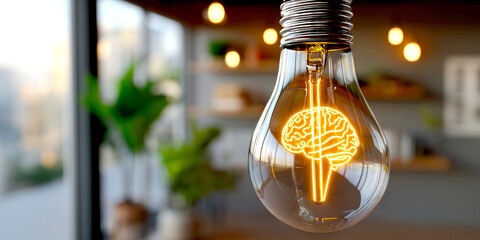 Aufkleber - Creative light bulb design with brain illustration for innovation and smart ideas concept in modern decor : Generative AI