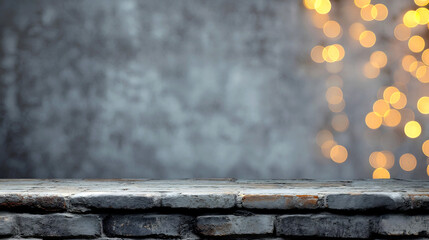 Leinwandbilder - Textured brick wall with blurred warm bokeh lights in the background creating a cozy and inviting atmosphere for creative projects : Generative AI