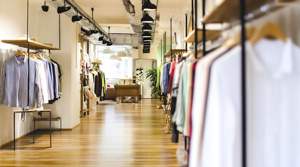 Poster - Modern Retail Boutique showcasing a stylish and organized interior with neatly arranged clothing displays : Generative AI