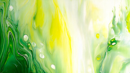 Poster - Vibrant green and yellow abstract background with fluid paint aesthetics and captivating patterns : Generative AI