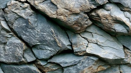 Leinwandbilder - Natural stone wall texture featuring rugged rocks with unique shapes and earthy tones : Generative AI