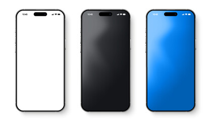 Poster - Smartphone mockup set. Realistic smart phone isolated. 3D mobile phones device front view for ui ux presentation. High quality smart phone mockup with shadow