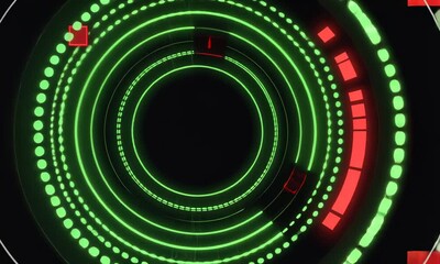 Wall Mural - hi tech motion graphic background, green and red flickering dots on dark background