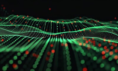 Wall Mural - hi tech motion graphic background, green and red flickering dots on dark background