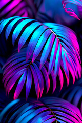 Aufkleber - Stunning close up of vibrant blue and pink tropical palm leaves creating a high contrast botanical masterpiece : Generative AI