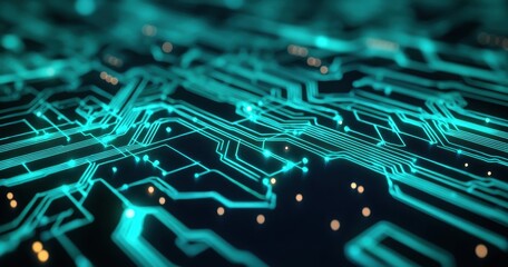 Wall Mural - futuristic circuit board pattern with glowing blue lines and lights