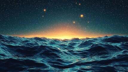 Wall Mural - Ocean waves meet starry sky, creating a tranquil atmosphere