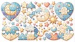 © สุรเชษฐ์ แซ่ลิ่ม - A whimsical jigsaw puzzle design featuring heart, star, and crescent moon shapes, adorned with sparkling stars and delicate swirls.