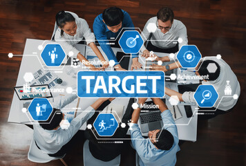Aufkleber - A dynamic office meeting showcasing a team collaborating on target-oriented goals and strategies, emphasizing innovation and effective communication in a professional environment. Amity