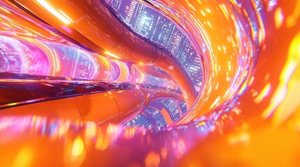 Wall Mural - bright, swirling tunnel of illuminated tubes