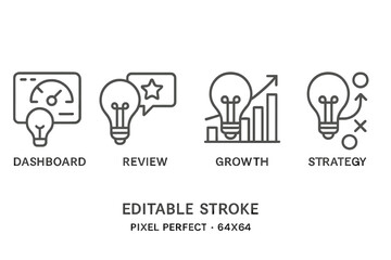 Leinwandbilder - Icons representing dashboard, review, growth, and strategy for business analysis and planning in modern design