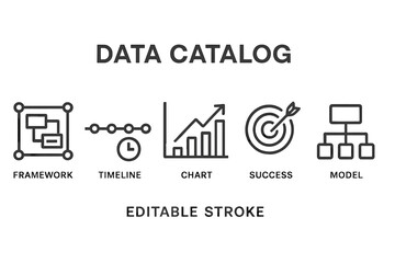 Leinwandbilder - Visual representation of data catalog concepts including framework, timeline, chart, success, and model for analytical purposes