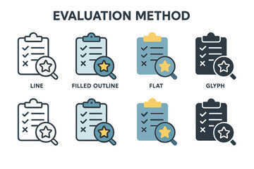 Leinwandbilder - Different styles of checklist icons with magnifying glass and star indicator for evaluation purposes