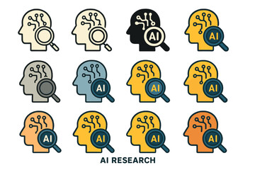Leinwandbilder - Graphic representation of AI research themes displayed with various head icons and data processing symbols