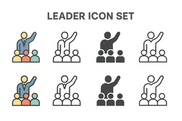 Poster - Collection of leader icons representing teamwork and guidance in various styles