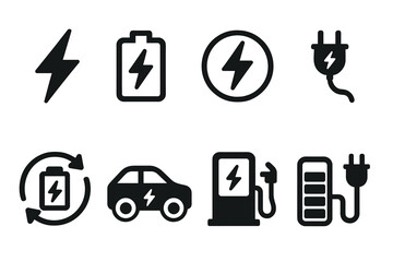 Aufkleber - Symbols representing electric energy and charging for vehicles in a minimalist design