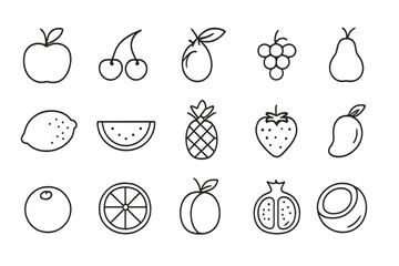 Poster - Collection of simple fruit line drawings showcasing various types and shapes of healthy fruits