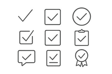 Leinwandbilder - Checklist icons representing completion, approval, and communication in various formats