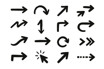 Aufkleber - Collection of hand-drawn arrows in various styles and directions on a white background