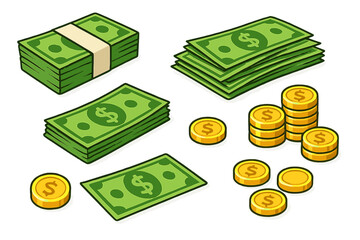 Poster - Bundles of cash and coins arranged in a visually appealing layout suitable for discussions on finance or budgeting