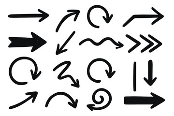 Poster - Collection of black arrows and curves on a white background for design projects and educational purposes