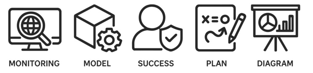 Fototapete - Various icons representing concepts of monitoring, modeling, success, planning, and diagrams in digital design