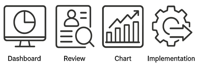 Leinwandbilder - Visual representation of key business concepts focusing on dashboard, review, chart, and implementation aspects for effective management