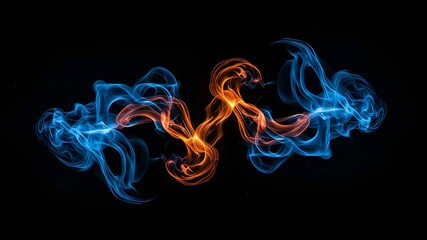 Wall Mural - blue and orange abstract smoke on black background. colorful smoke effect dancing in slow motion. ba