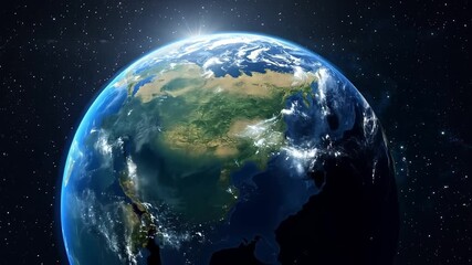 Wall Mural - large planet in the sky with a lot of stars. the planet is the earth. the sky is dark and the stars 