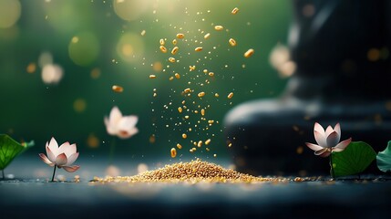 Wall Mural - a bouquet of vibrant blossoms resting amidst earthy soil beside a water-filled vase with cascading d