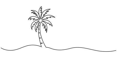 Single line drawing palm tree in one continuous line. Tropical vegetation. Coconut palm. Modern minimal illustration in line art style. Palm tree icon. Editable stroke.