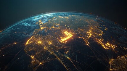 Wall Mural - earth with glowing cities connected by lines.