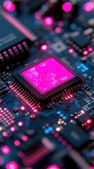 Wall Mural - illuminated chip close up circuit, pink and blue