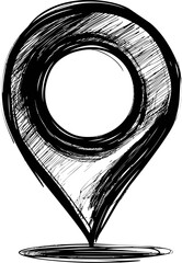 Poster - Black and white sketch of a location pin. Vector illustration