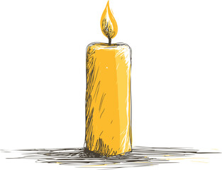 Poster - Drawing of a tall yellow candle burning against a, concept art. Vector illustration