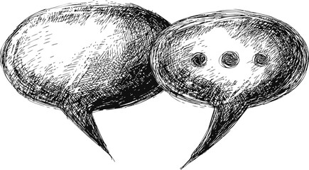 Poster - Sketched speech bubbles with one containing ellipsis conveying conversation. Vector illustration