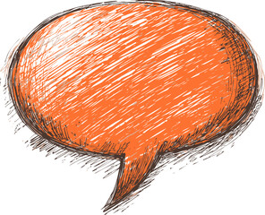 Poster - Orange sketchy speech bubble with rough hand-drawn texture. Vector illustration