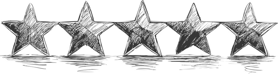 Poster - Sketch of five black and white stars in a row, artistic rating concept. Vector illustration
