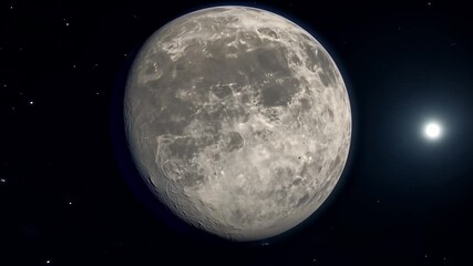 Wall Mural - large planet with a grey surface. the planet is in the middle of the image. there are many stars in 