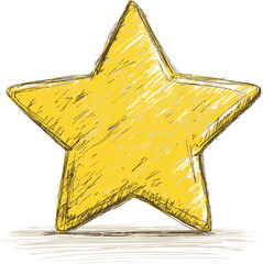 Aufkleber - Hand-drawn sketch of a large yellow star with textured details. Vector illustration