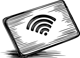 Poster - Black and white sketch of wi-fi symbol on a slanted rectangle. Vector illustration