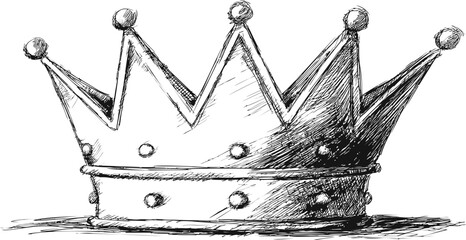 Aufkleber - Detailed sketch of a classic crown with rounded spikes, black and white illustration. Vector illustration