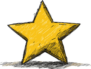 Poster - Illustrated textured yellow star with sketchy lines. Vector illustration